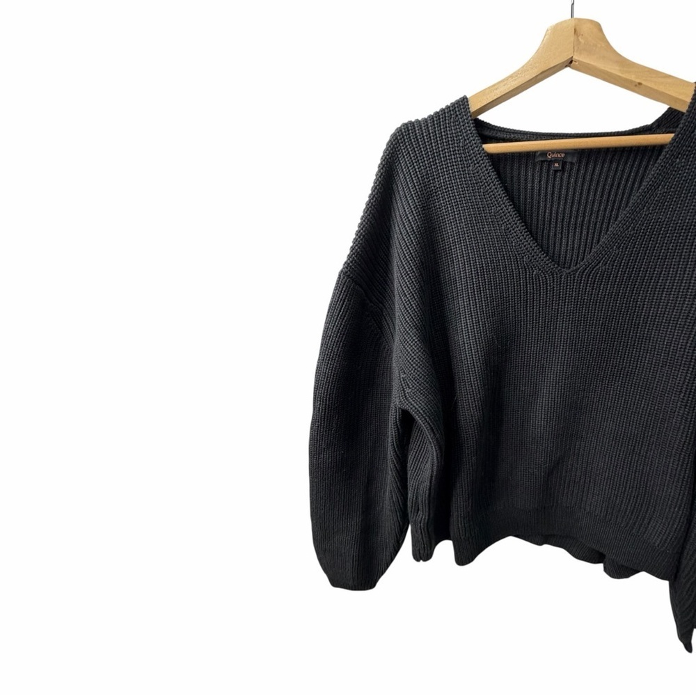 Quince Organic Cotton Fisherman V neck Sweater Black V-Neck Women's XL - Picture 5 of 7